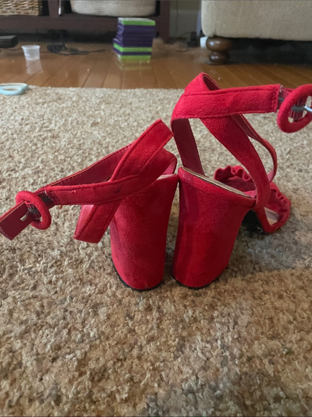 Indigo Rd Red Ruffle Ankle-Strap Block Heels 9M - Picture 4 of 9